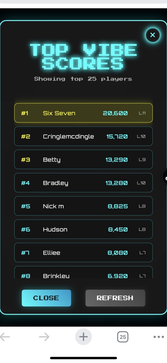 Vibe Rally global leaderboard: top vibe scores